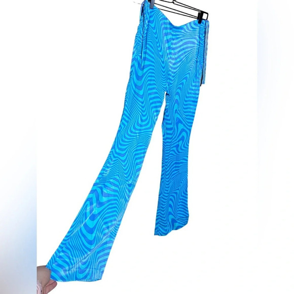 NWT Zara Groovy 70s Disco High Waisted Wide Leg Blue and White‎ Pants Size Small - Picture 1 of 6